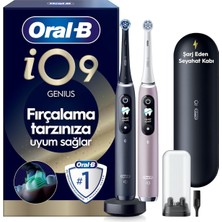 Asitan Oral-B Io9 Şarjlı/elektrikli Diş Fırçası, 2'li Set, Rose Quartz &amp; Siyah, 2 Fırça Başlı