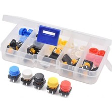 Asitan Kutulu 12X12MM 25 Adet Başlıklı Tact Buton Set 4 Pin 5 Renk Dokunmatik Anlık Basmalı Düğme Dv