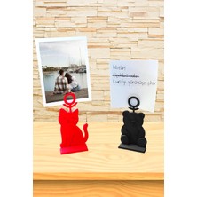 Asitan Kedi ve Ayıcık Figürlü Fotoğraf Tutucu, 2'li Masaüstü Dekor Not Tutacağı, Fotoğraf Not Tut