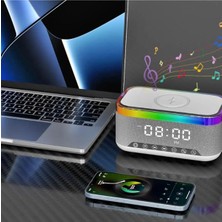 Asitan Rgb Işıklı Bluetooth Hoparlör - Dijital Saat, Kablosuz Şarj ve Çok Renkli LED Aydınlatma