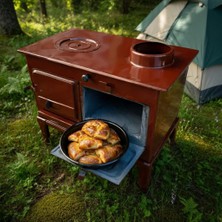 Asitan Fırınlı Karavan Kamp Sobası - Odun Uyumlu - Taşınabilir Mini Soba