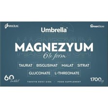 Asitan Umbrella Magnezyum Taurat Bisglisinat Malat Sitrat Glukonate L-Threonate 1700 Mg, 60 Tablet