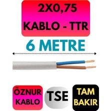 Asitan Avarson Öznur 2x0,75 Ttr Enerji Kablosu, 6 Metre, Beyaz