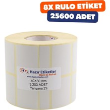 Asitan Eko Termal Etiket 40MM x 30MM 8 Rulo Toplam 25600 Adet Yan Yana 2 Li 40MM Kuka Çapında Direk Terma