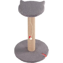 Asitan Pugalo Stepli Kedi Yüzlü Platform Tırmalama Tahtası, Gri Peluş Kaplı, Sisal Ipli, Oyuncaklı