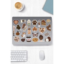 Asitan Brown Aesthetic Temalı Sticker Etiket Seti - Laptop Notebook Telefon