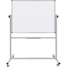 Asitan Ayaklı Yazı Tahtası Mobil Çift Taraflı Tekerlekli 360 Dönerli Laminant 90X120 cm - Beyaz
