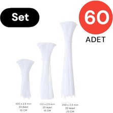 Asitan Tek-Iş Beyaz Plastik Kablo Bağı Seti | 100MM 150MM 250MM x 2.5mm | 60 Adet | Dayanıklı Cırt K