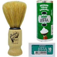 Asitan Rodeo 603 Ahşap Saplı Doğal Kıl Tıraş Fırçası, Derby Usta Tıraş Sabunu, 10'lu Jilet - Kla