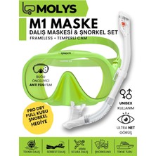 Asitan M1 Profesyonel Dalış Maskesi + Pro Full Dry Tam Kuru Şnorkel + Free Dom Antı Fog Buğu Önleyic�