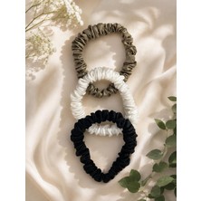 Asitan Icon SILK%100 Saf Mulberry Ipek Saç Tokası Seti - Scrunchie (Beyaz, Vizon, Siyah)