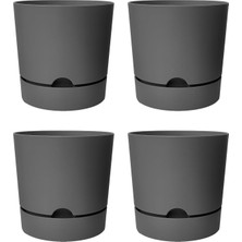 Asitan Toxa Begonya Saksı Tabaklı Drenajlı Mat Plastik Çiçek Saksısı (4 Adet, 9 Litre, 25CM, Gri)