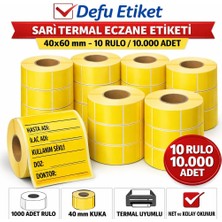 Asitan Defu Etiket Sarı Termal Eczane Etiketi, 40X60 Mm, 10 Rulo, 10.000 Adet, 40 mm Kuka