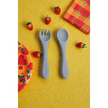 Asitan Mavisilikon Bebek Beslenme Seti, Kaşık ve Çatal, 140MM, 24G