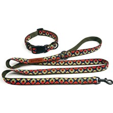 Asitan Etnik Desenli Köpek Boyun ve Gezdirme Tasması Takımı (Small)
