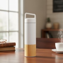 Asitan 600 ml Bambu Tabanlı Kulplu Çelik Termos Mug - 5 Renk Seçenekli Sıcak/soğuk Tutucu Seyahat Bard
