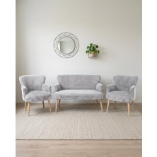 Asitan Roma Çay Seti Balkon Koltuk Takımı Welsoft Yumuşak Kumaş Naturel Ayaklı 2+1+1 Takım - Açık