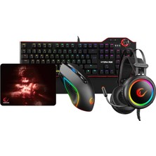 Asitan Rampage Hydra R6 Siyah Red Switch Stormy Siyah Kulaklık Makrolu Rgb Mouse + Mousepad 4lü Oyuncu Se