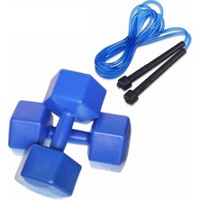 Asitan 6kg x 2 Adet Dambıl ve Atlama Ipi Kombin Seti Vinyl Kaplama Dumbell Mavi, AA99565BFF