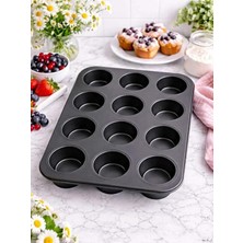 Asitan 12 Gözlü Muffin Kalıbı, Yapışmaz Cupcake Tepsisi, Isıya Dayanıklı Kek Pişirme Kabı
