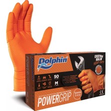 Asitan Dolphin Powergrip Ekstra Kalın Turuncu Nitril Eldiven Elmas Dokulu M 50 Adet