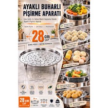 Asitan Inox Çelik Ayaklı Buharlı Pişirme Aparatı - 28 cm Çok Amaçlı Tencere Içi Haşlama Standı