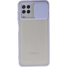 Asitan Samsung Galaxy M22 Kılıf Lens Sürgülü Mat Silikon Palm - Lila