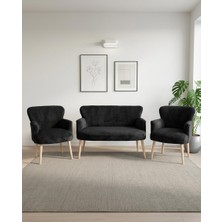 Asitan Roma Çay Seti Balkon Koltuk Takımı Welsoft Yumuşak Kumaş Naturel Ayaklı 2+1+1 Takım - Antrasi
