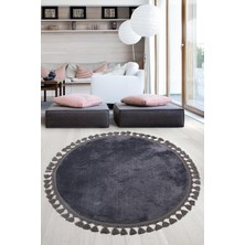 Asitan Bonny Home Relax Antrasit Yuvarlak Çocuk Odası Halısı, 120X120 Cm, Ponpon Saçaklı, Peluş