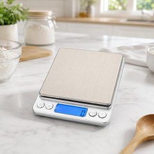 Asitan Dijital Mutfak Terazisi 3 Kg, 0.1 gr Hassas Tartım, Paslanmaz Çelik Yüzeyli, LCD Ekranlı, Dara F