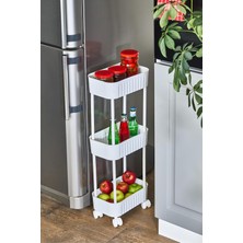 Asitan Ahir Ticaret Tekerlekli 3 Katlı Mini Banyo ve Mutfak Raf Düzenleyici, Beyaz