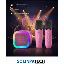 Asitan Çift Karaoke Mikrofonlu Pembe Kablosuz Bluetooth Rgb Işıklı 5 Ses Efektli Stereo Ses Usb/sd Hopa