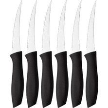 Asitan Sebze ve Meyve Bıçağı, Çelik, Siyah, Lazer Kesim Tırtıklı Uç, 22 Cm, 6 Adet