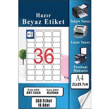 Asitan Artlantis A4 Hazır Etiket 45X30 mm 10 Sayfa 1 Paket 36 Lı Kendinden Yapışkanlı Fotokopi Lazer �