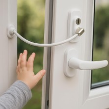 Asitan Lirazon Çocuk Güvenlik Kilidi, Pencere ve Kapı Halatlı Anahtarlı Kilit, Beyaz, Vidalı, Sağlam