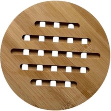 Asitan Doğal Bambu Yuvarlak Çizgili Nihale, Mutfak Için Şık Isı Altlığı, 17 Cm, Nemli Bezle Silin