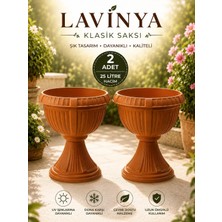 Asitan Klasik Ayaklı Saksı 25 L 2'li Set Büyük Boy Plastik Kahverengi | Saksı
