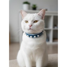 Asitan Kedi Kolyesi Tasma Ayarlanabilir Kot Lacivert Boncuklu Zincirli