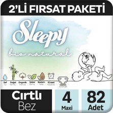 Asitan Sleepy Bio Natural 2'li Fırsat Paketi Bebek Bezi 4 Numara Maxi 82 Adet Cırtlı Bez