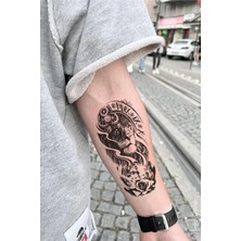 Asitan Bearpear Aslan Dövmesi, Saat Figürlü Geçici Dövme, Tattoo, Erkek Geçici Dövme, Kol Dövmesi,
