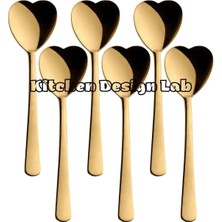 Asitan Kalp Şekilli Dondurma ve Tatlı Kaşığı, Çelik, 6 Adet, Çok Renkli, 18 Cm, Altın Renk Kaplama