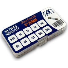 Asitan 5X20MM Cam Sigorta Seti 10 Tip 100 Parça