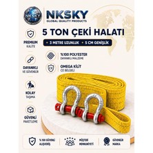 Asitan 5 Ton Araç Çekme Halatı 3 Metre 5 cm Genişlik Ce Belgeli Omega Kilit Oto Çeki Halatı (Sarı)