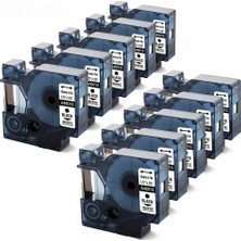 Asitan Puun Dymo D1 45013 S0720530 12MM x 7 Mt. Muadil Beyaz Etikete Siyah Yazı Etiket Kaseti 10 Adet