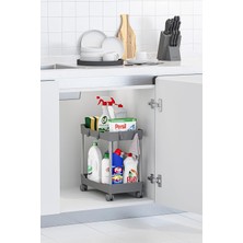 Asitan Gri 2 Katlı Tekerlekli Düzenleyici Mutfak ve Banyo Rafı