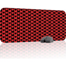 Asitan Kalp Desenli Dikişli Kenar Oyuncu Gaming Mouse Pad Kauçuk Kaymaz Taban Mousepad (V4, 70X30 Xl)
