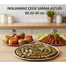 Asitan Tanemce Paslanmaz Çelik Metal Dolma - Sarma Altlığı 20-22-24 Cm, Pratik Dolma Altlığı, 3'lü