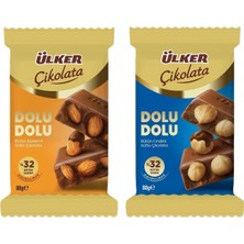 Asitan Ülker Dolu Dolu Çikolata, Sütlü Bademli ve Fındıklı, 80G, 2'li Paket,%32 Bütün Kuruyemiş �
