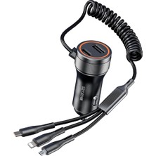 Asitan 60W Araç Içi Şarj Aleti, 5 Port, Spiral Kablolu, Type-C Micro USB Lightning Uyumlu, 062055