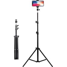 Asitan Ultra Kalite Metal Tripod, 2 Metre Ayarlanabilir Yükseklik, 360 Derece Döner Başlıklı Telefon